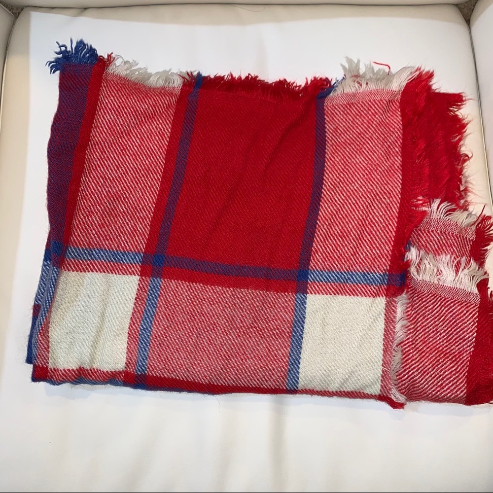 Red white and blue plaid scarf